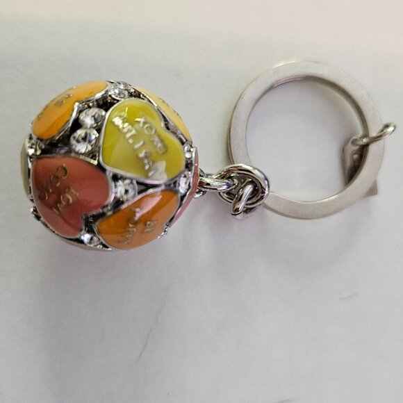 COACH 3D POPPY MULTI HEART SPHERE PAVE CRSYSTAL KEYCHAIN KEYRING KEY FOB - Picture 3 of 4